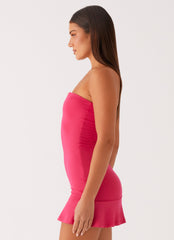 Hurts Like Hell Strapless Mini Dress - Fuchsia
