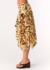 Kia Low Rise Asymmetrical Midi Skirt - Laguna Print