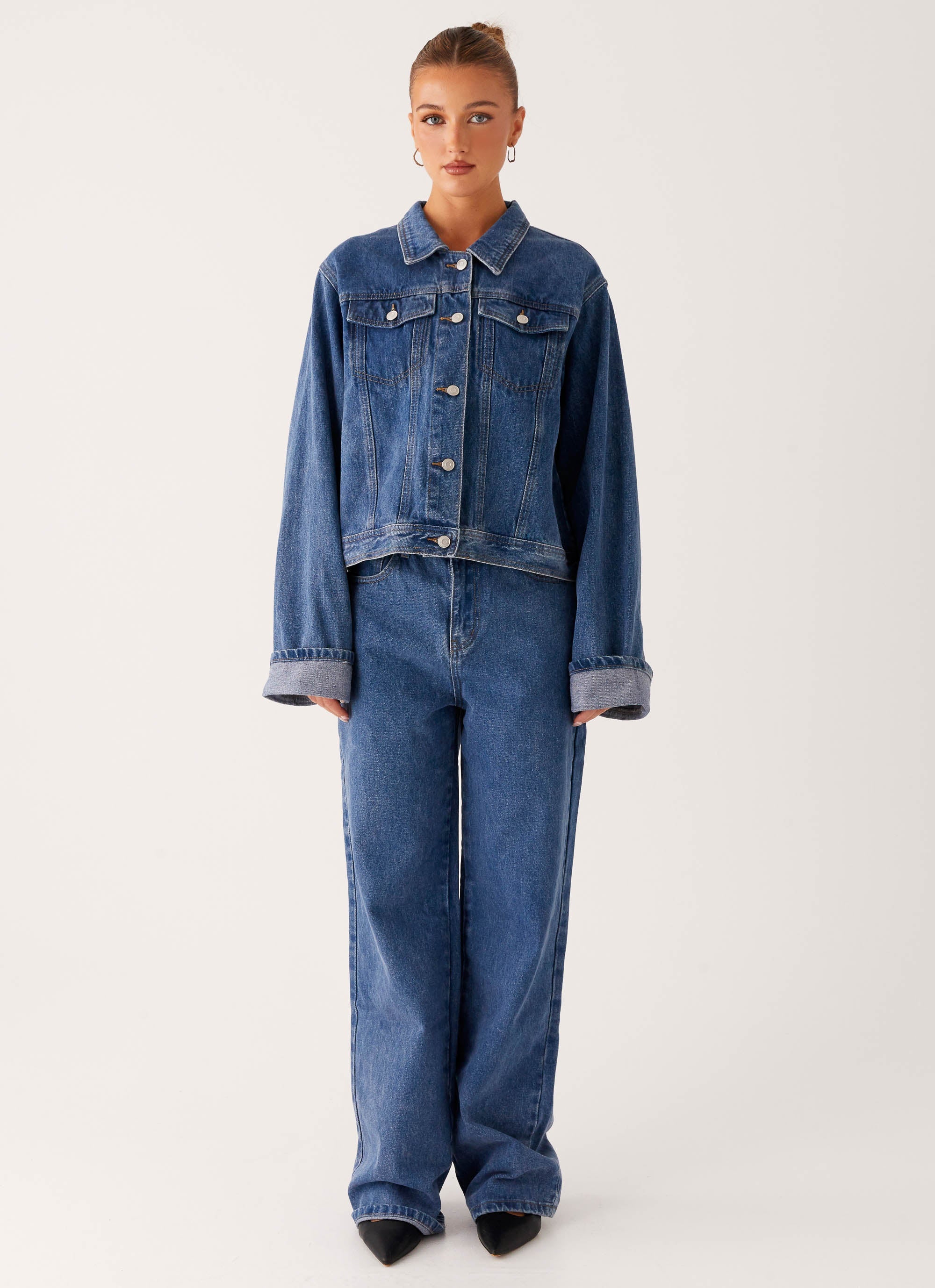 Back Again Oversized Denim Jacket - True Blue