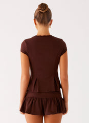 Landon Button Up Top - Chocolate